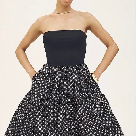 NWT J.Crew Strapless Stretch A-Line Mixy Midi Dress Block Print Black Size Small - Picture 3 of 11